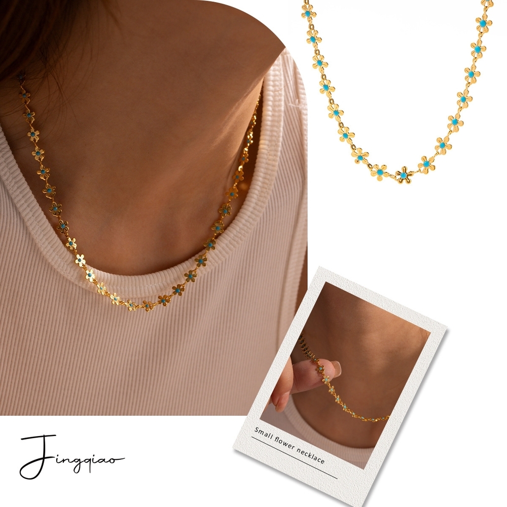 Gold and Blue Flower Necklace